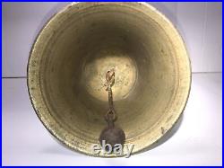 EARLY-MID 19TH C AMERICAN ANTIQUE BRASS BELL WithLATHE-TRND/INCISED MAPLE WDN HNDL