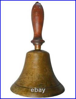 EARLY-MID 19TH C AMERICAN ANTIQUE BRASS BELL WithLATHE-TRND/INCISED MAPLE WDN HNDL