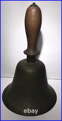 EARLY-MID 19TH C AMERICAN ANTIQUE BRASS BELL WithLATHE-TRND/INCISED MAPLE WDN HNDL