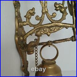 Early 20th Century Gothic Wall Mount Brass Bell Winged Angel/Woman Latin Words