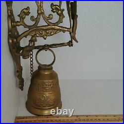 Early 20th Century Gothic Wall Mount Brass Bell Winged Angel/Woman Latin Words