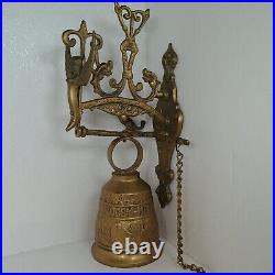 Early 20th Century Gothic Wall Mount Brass Bell Winged Angel/Woman Latin Words