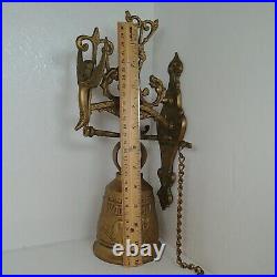 Early 20th Century Gothic Wall Mount Brass Bell Winged Angel/Woman Latin Words