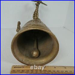 Early 20th Century Gothic Wall Mount Brass Bell Winged Angel/Woman Latin Words