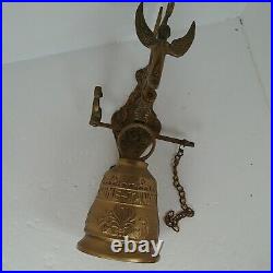 Early 20th Century Gothic Wall Mount Brass Bell Winged Angel/Woman Latin Words