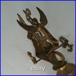 Early 20th Century Gothic Wall Mount Brass Bell Winged Angel/Woman Latin Words