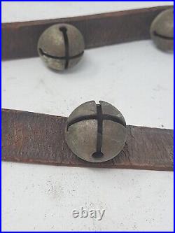 Early Antique Horse 85 Leather Strap 24 Brass Sleigh Bells Christmas