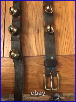Early Double Leather Strap Of 30 Brass Sleigh Bells