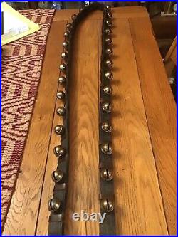 Early Double Leather Strap Of 30 Brass Sleigh Bells