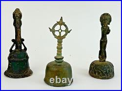 Early Hindu Bronze Temple Bells (lot Of 3)
