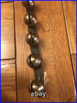 Early Leather Strap Of 12 Brass Sleigh Bells