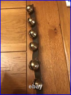 Early Leather Strap Of 12 Brass Sleigh Bells