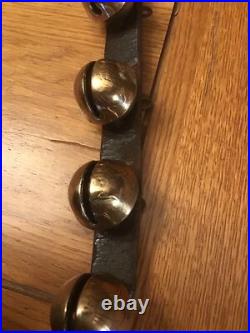 Early Leather Strap Of 12 Brass Sleigh Bells