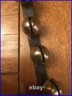 Early Leather Strap Of 12 Brass Sleigh Bells
