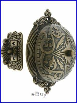 Eastlake-Style Turn-Key Door Bell, Mechanical Heavy Cast, Solid Antique Brass