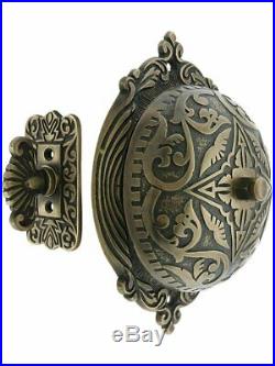 Eastlake-Style Turn-Key Door Bell, Mechanical Heavy Cast, Solid Antique Brass