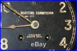 Exceptional WWII Era Chelsea Ships Bell Clock in Original Brass Case Great shape