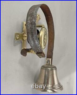 FINE ANTIQUE BRASS FRONT DOOR / SERVANT BELL ON SPRING 1850 butler shop b