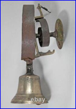 FINE ANTIQUE BRASS FRONT DOOR / SERVANT BELL ON SPRING 1850 butler shop c