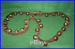 Fabulous Antique 28 Horse Brass Sleigh Bells on Original Leather Strap Inv#RW08