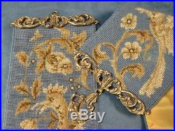 Fabulous Antique Needlepoint Bell Pull Crowned Dragons Florals Ornate Brasses