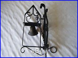 Fabulous Vintage French Wrought Iron Brass Chain Pull Door Bell Wall Mounted