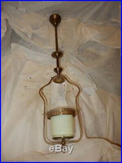 Fancy Brass Gas Chandelier Fixture Vasekine Opalescent Shade with Smoke Bell