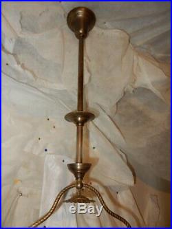 Fancy Brass Gas Chandelier Fixture Vasekine Opalescent Shade with Smoke Bell