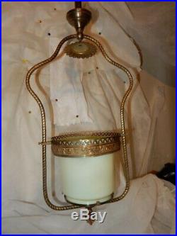 Fancy Brass Gas Chandelier Fixture Vasekine Opalescent Shade with Smoke Bell