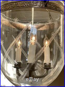 Fern & Star Etched Glass Bell Jar Brass Chandelier Lantern Colonial 12 X 22 XL