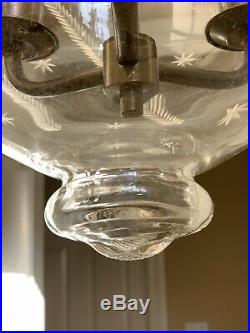 Fern & Star Etched Glass Bell Jar Brass Chandelier Lantern Colonial 12 X 22 XL