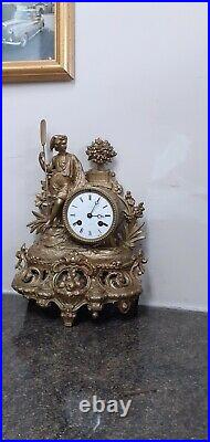 French Antique ornate, gilt 8 Day bell striking mantle clock. Circa 1890. Workin