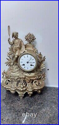French Antique ornate, gilt 8 Day bell striking mantle clock. Circa 1890. Workin