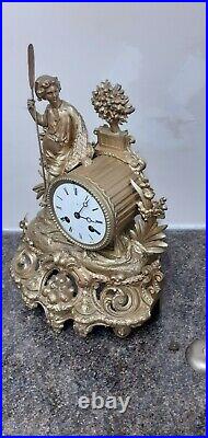 French Antique ornate, gilt 8 Day bell striking mantle clock. Circa 1890. Workin