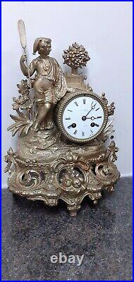 French Antique ornate, gilt 8 Day bell striking mantle clock. Circa 1890. Workin