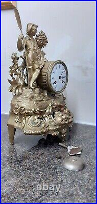 French Antique ornate, gilt 8 Day bell striking mantle clock. Circa 1890. Workin