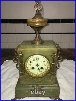 French Brass & Green Marble Clock Number Matching clock by Kieutzler