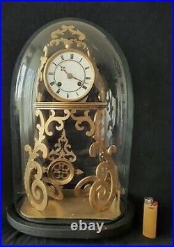 French Skeleton Clock Antique Vincent & Cie Glass Dome 8 Bell Strike