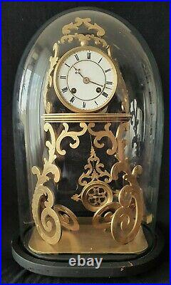 French Skeleton Clock Antique Vincent & Cie Glass Dome 8 Bell Strike