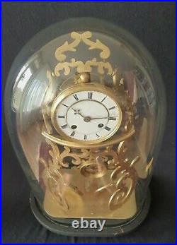 French Skeleton Clock Antique Vincent & Cie Glass Dome 8 Bell Strike