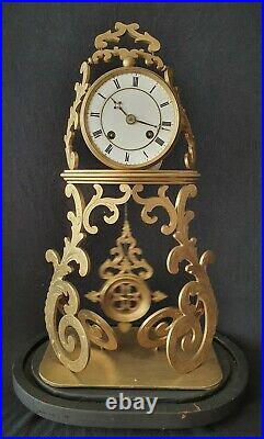 French Skeleton Clock Antique Vincent & Cie Glass Dome 8 Bell Strike