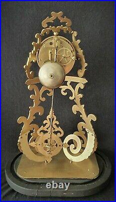 French Skeleton Clock Antique Vincent & Cie Glass Dome 8 Bell Strike