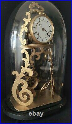 French Skeleton Clock Antique Vincent & Cie Glass Dome 8 Bell Strike