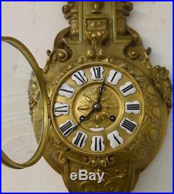 French bell striking brass cartel wall clock c1900s