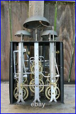 French morbier quarter hour bell strike tall case clock movement 3 weight driven