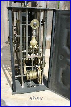 French morbier quarter hour bell strike tall case clock movement 3 weight driven