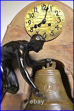 Giant Antique Austrian Goldscheider Ceramic Clock 1903 Schillers Bell