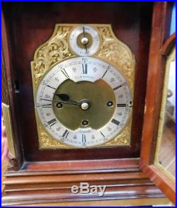 Good mahogany and brass triple fusee bracket clock on 8 bells & 5 gongs, small