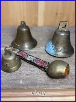 Great LOT of Vintage & Antique Brass/Metal Bells LOT of 4 Swiss And Nautical
