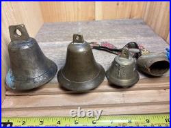 Great LOT of Vintage & Antique Brass/Metal Bells LOT of 4 Swiss And Nautical